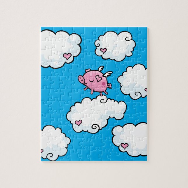 Fliegenschwein tanzt auf Wolkenpuzzlespiel (Vertikal)