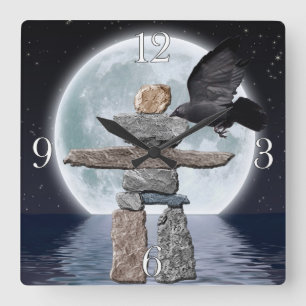 Flieger, Inukshuk und Foto Quadratische Wanduhr