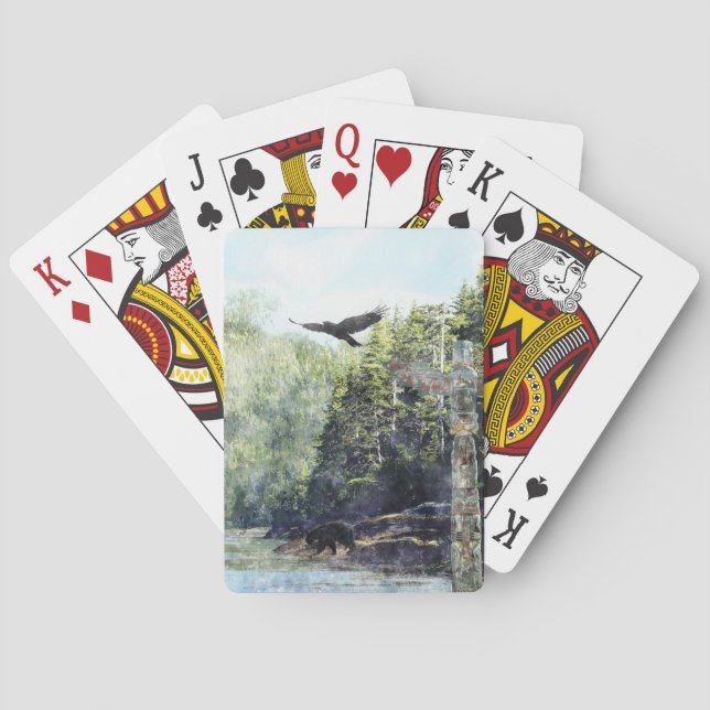 Flieger, Schwarzbär und Totem Pole Haida Art Spielkarten (Rückseite)