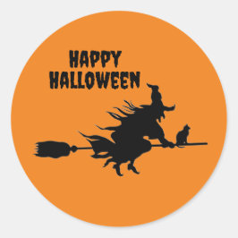 Fliegerhexe auf Broom & Cat Classic Round Stickers