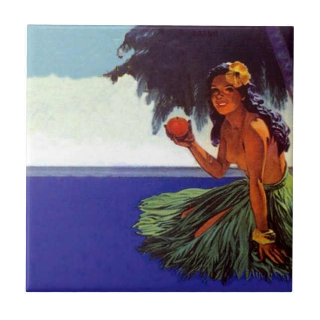 Fliese annoncieren hawaiisches tropisches Vintages (Vorderseite)