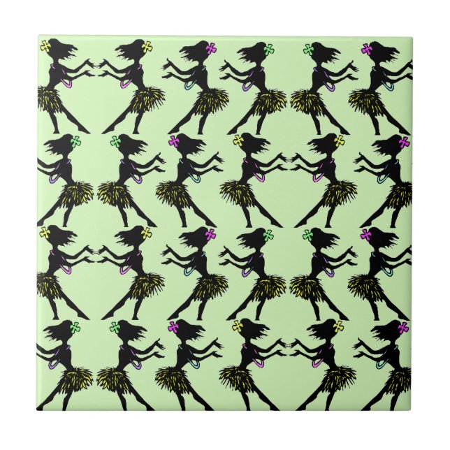 Fliese hawaiische tropische Vintage Hula Mädchen (Vorderseite)