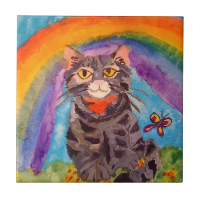 FLIESE MIT CAT AN DER REGENBOGEN-BRÜCKE (Vorderseite)