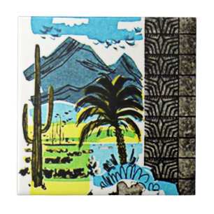 Fliese Vintage Retro Wüste Arizona Saguaro Kaktus