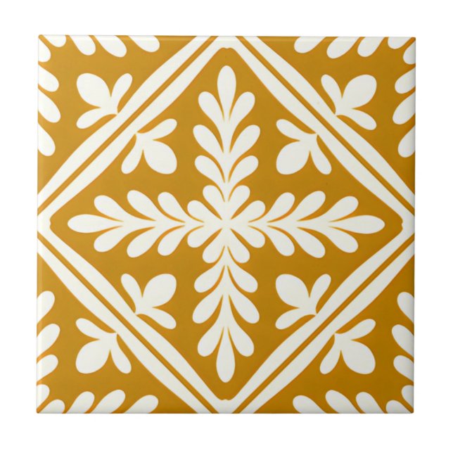 Fliesen aus Weiß und Gold, zeitgenössische Blumenm (Vorderseite)