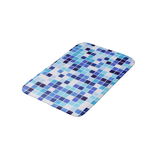 Fliesen, blaue Mosaikfliesen, geometrisches Muster Badematte (Schrägansicht)