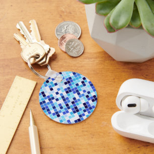 Fliesen, blaue Mosaikfliesen, geometrisches Muster Schlüsselanhänger