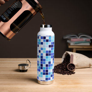 Fliesen, blaue Mosaikfliesen, geometrisches Muster Trinkflasche