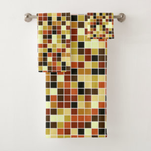 Fliesen, braune Mosaikfliesen, geometrisches Muste Badhandtuch Set
