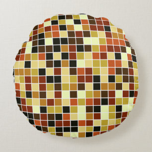 Fliesen, braune Mosaikfliesen, geometrisches Muste Rundes Kissen