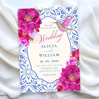 Fliesen Hochzeit floral Einladung