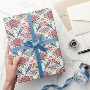 Fliesen-Hochzeit-Liebesvögel-Muster Geschenkpapier