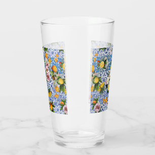 Fliesen im sizilianischen Stil mit Blume und Zitro Glas