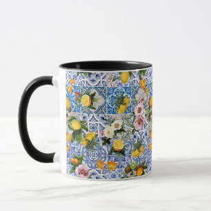Fliesen im sizilianischen Stil mit Blume und Zitro Tasse