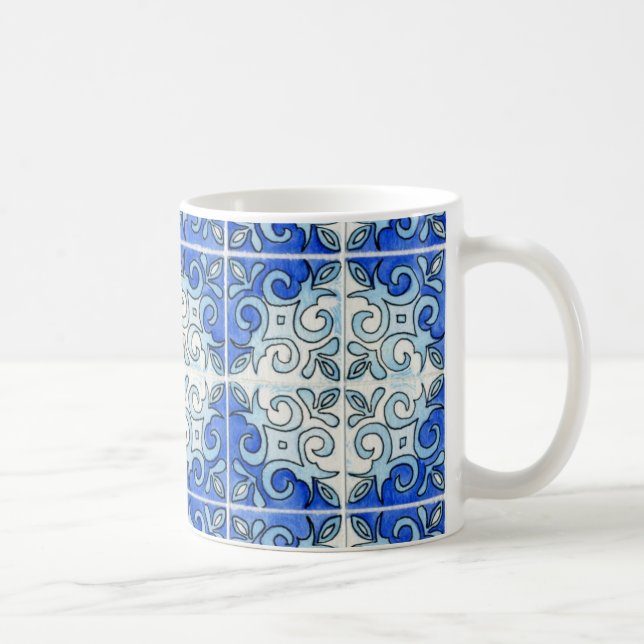 Fliesen-Kunst-Tasse - Blau Kaffeetasse (Rechts)