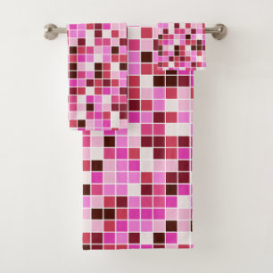 Fliesen, rosa Mosaikfliesen, geometrisches Muster Badhandtuch Set