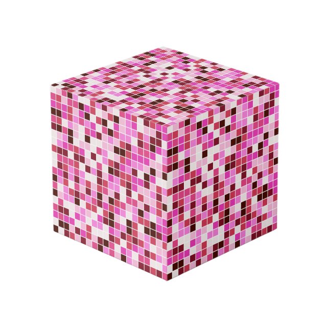 Fliesen, rosa Mosaikfliesen, geometrisches Muster Würfel (Vorderseite Schrägansicht)