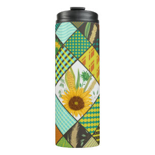 Fliesen, Sonnenblumen, geometrisches Muster. Thermosbecher