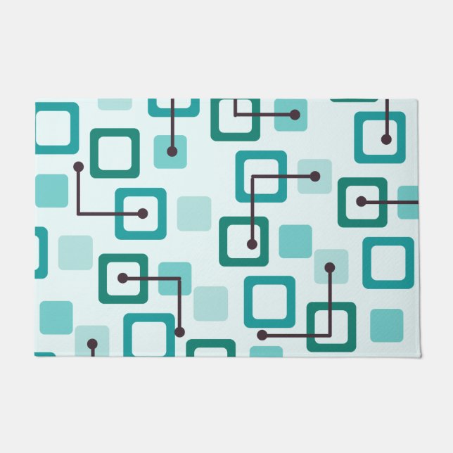 Fliesen & Squares Turquoise der 50er Jahre Mitte Fußmatte (Vorderseite)