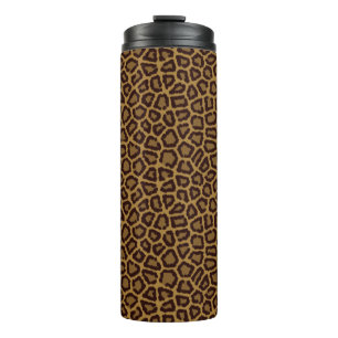 Fliesenhintergrund mit einem Leopardpelz Thermosbecher
