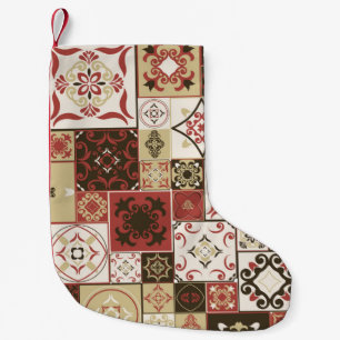 Fliesenmuster im marsala-braun-beigen Stil Marokko Kleiner Weihnachtsstrumpf