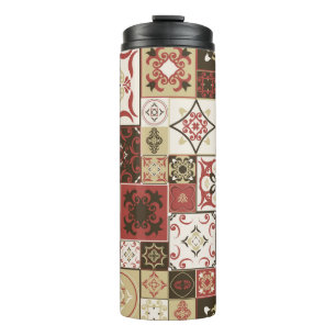 Fliesenmuster im marsala-braun-beigen Stil Marokko Thermosbecher