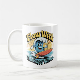 Fließen Sie Mit Den Glücklichen Wellen Retro-Surf- Kaffeetasse