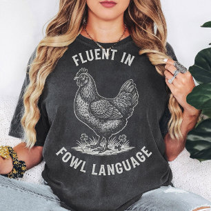 Fließend in Federvieh-Sprache Huhn Retro-Skizze T-Shirt