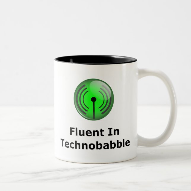 Fließend in Technobabble Zweifarbige Tasse (Rechts)