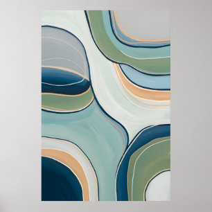 Fließende grüne und blaue Kurven Abstract-Kunst dr Poster
