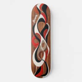 Fließendes abstraktes Schwarz, Rot, Weiß auf Walnu Skateboard