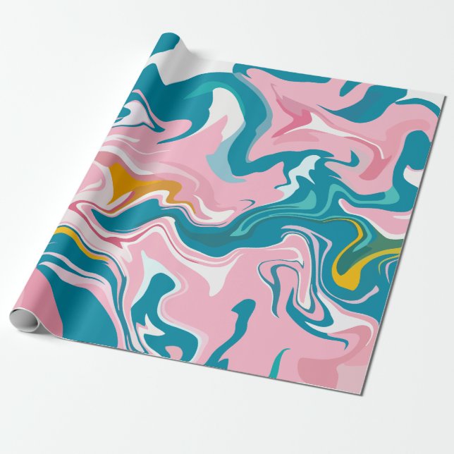 Fließendes Marmordesign mit Rosa und Türkis Geschenkpapier (Ungerollt)