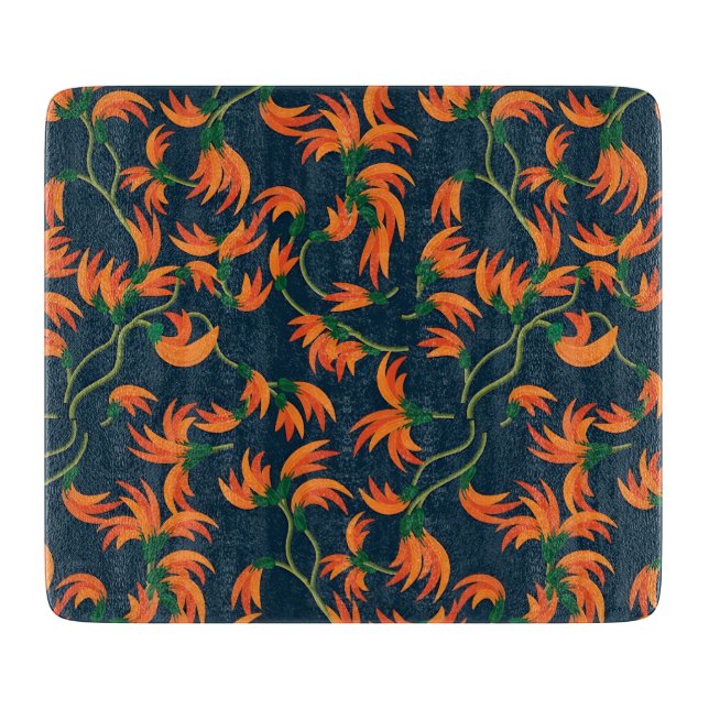 Fließendes orangefarbenes Blumenmuster Schneidebrett (Vorderseite)