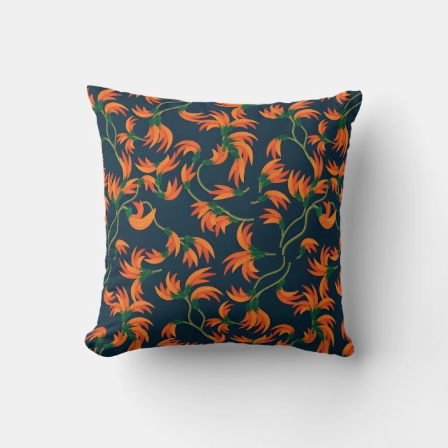 Fließendes oranges Blumendesign Kissen (Vorderseite)