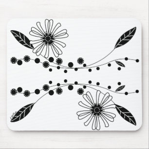 Fließendes Schwarz-Weiß-Blumendesign Mousepad