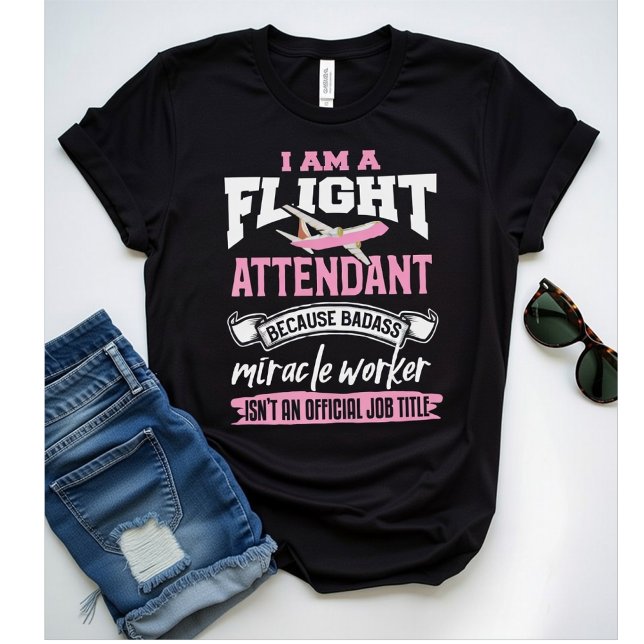 Flight Attendant Because Badass Miracle, Funny  T-Shirt (Von Creator hochgeladen)