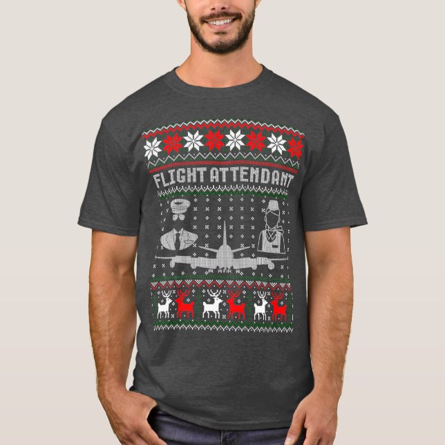 Flight Attendant Weihnachtsgeschenk Ugly Xmas T-Shirt (Vorderseite)
