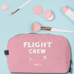 Flight Crew Pink and White Bachelorette Wedding Waschbeutel<br><div class="desc">Travel in style with our custom “Flight Crew” travel accessories! Featuring a blush pink background and a sleek airplane graphic and bold “Flight Crew” text, these items can be personalized with your name, family name, or custom text. Whether you’re preparing for a family vacation, a bachelorette party weekend, or a...</div>