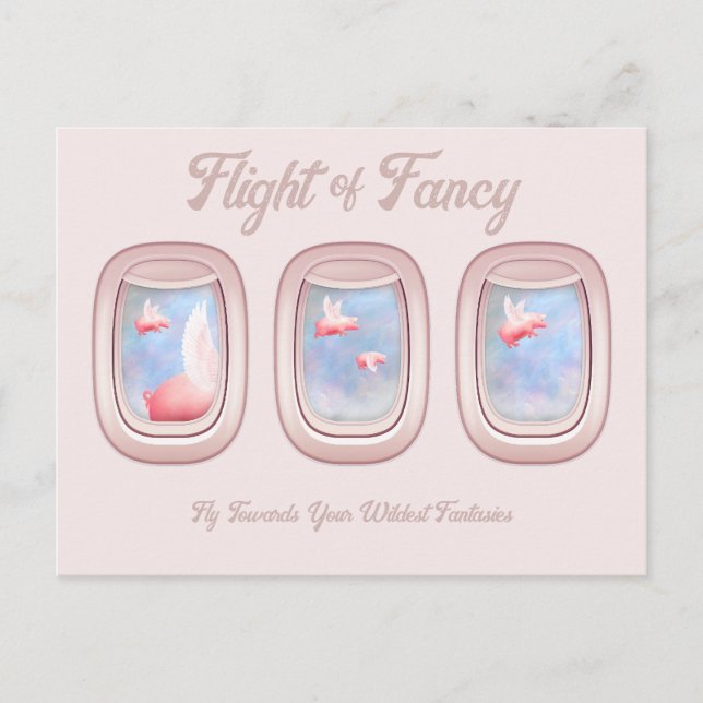 Flight of Fancy-Pigs Flying Past Airplane Window P Postkarte (Vorderseite)