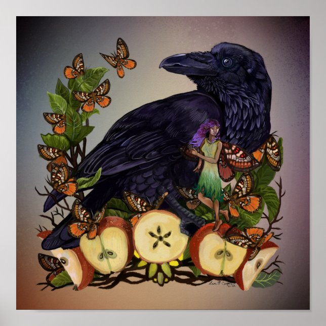 Flight of Fantasy Raven Fee Art Poster (Vorne)