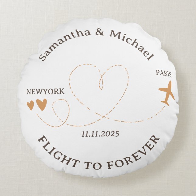 Flight Plane Travelling love side Wedding Rundes Kissen (Vorderseite)