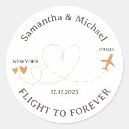 Flight Plane Travelling theme Wedding Runder Aufkleber