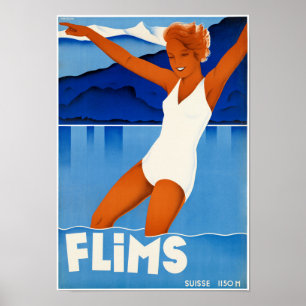 Flims die Schweiz Vintages Reise-Plakat wieder Poster