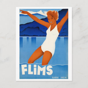 Flims Schweiz Vintage Reiseposter Restauriert Postkarte