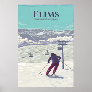 Flims Ski Resort Reiseplakat Poster