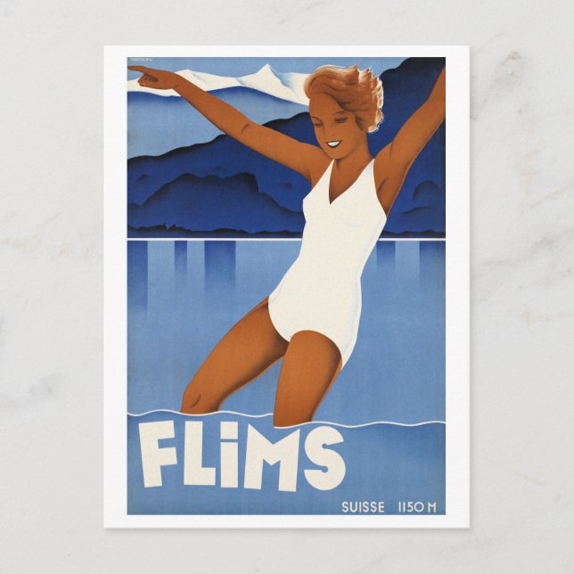 Flims Switzerland Vintage Travel Postkarte (Vorderseite)