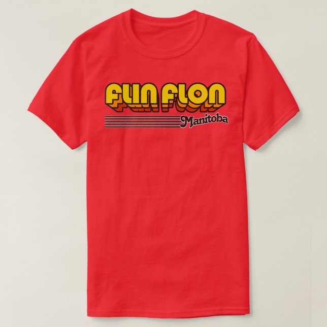 Flin Flon Manitoba Retro Streifen T-Shirt (Design vorne)