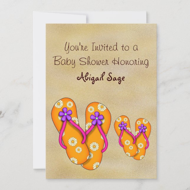 Flip Flop Baby Shower Invitations pour les filles (Devant)