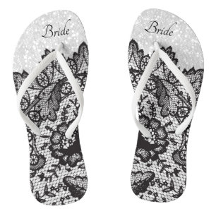 Flip Flops aus schwarzem Flor und weißem Glitzer