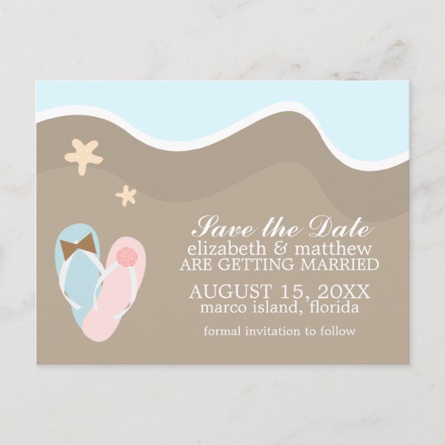 Flip Flops Beach Hochzeitsankündigungen Ankündigungspostkarte (Vorderseite)